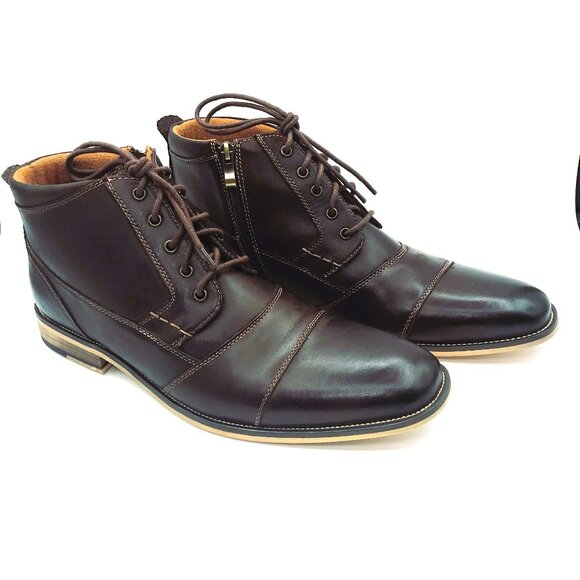 Steve Madden Jabbar Dk Brown Leather Boots, Cap Toe & Side Zip Men\'s Size 11 EUC main image 13
